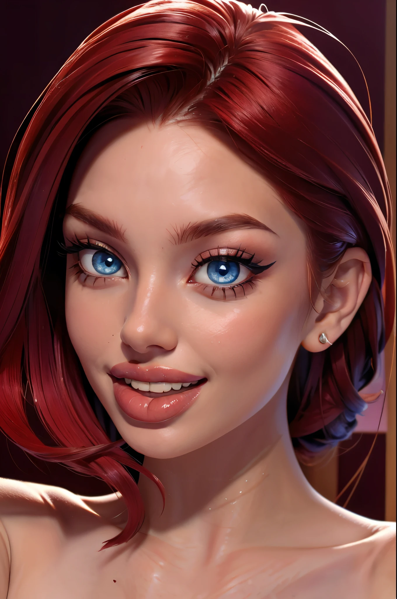 selfie style, (sexy red haired young woman,perfect body,posing,model,stage,luxury hall),(oil painting),(detailed face,beautiful eyes,detailed lips, lips apart),(best quality,highres:1.2),(realistic),(portrait),(vibrant colors),(soft lighting), ((joyful:1.5)), 