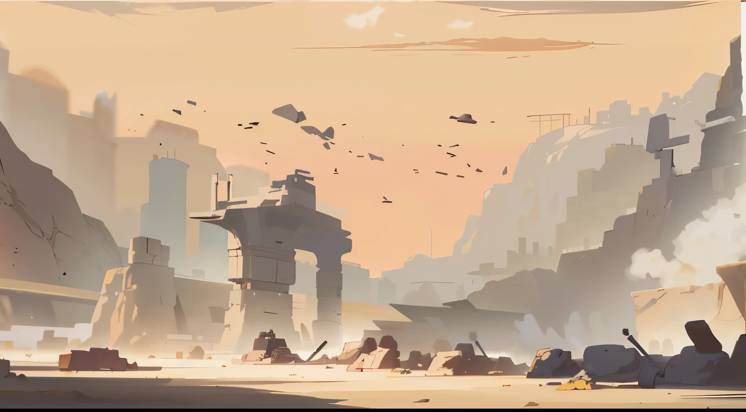 there is a photo of a desert scene with a bridge, Arte conceitual 2D, arte conceitual de pintura digital, dramatic conceptual art, Arte conceitual digital suave, por Sparth, Stefan Koidl inspirado, inspired por Sparth, estilo espartano, artes conceituais, cena de arte conceitual, illustration concept art, science fiction digital painting, pictorial conceptual art