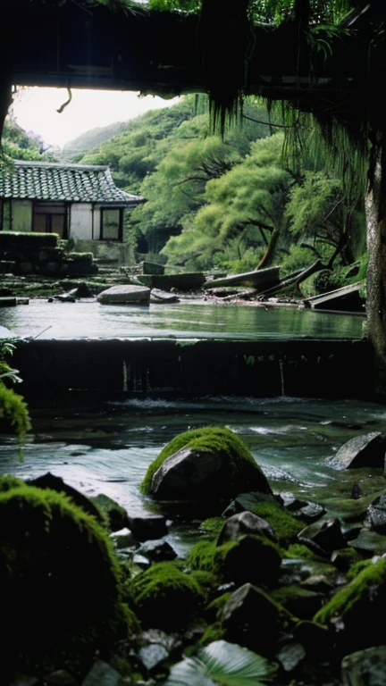 In the water,moss,Collapse,Devastation,Inside the ruins is narrow,Showa,Glasses,Women,adventure,Black and White,