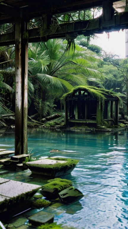In the water,moss,Collapse,Devastation,Inside the ruins is narrow,Showa,Glasses,Women,adventure,Black and White,