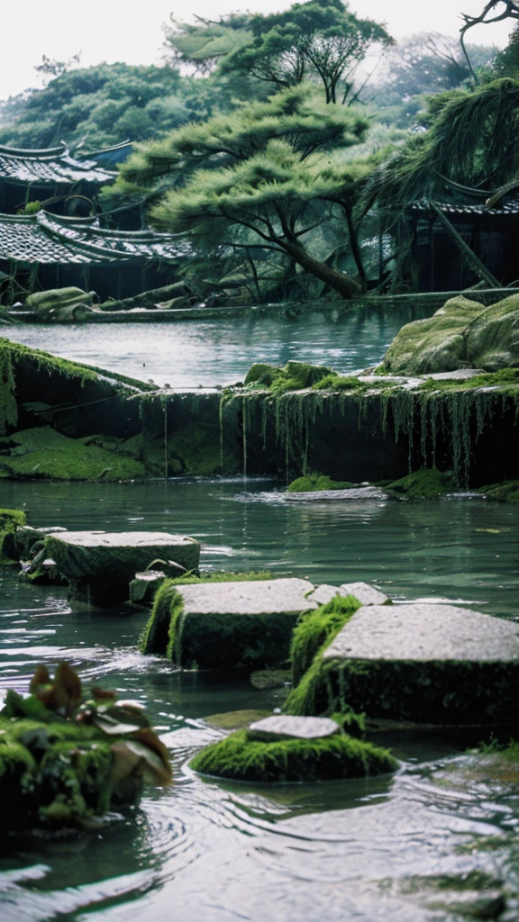 In the water,moss,Collapse,Devastation,Inside the ruins is narrow,Showa,Glasses,Women,adventure,Black and White,