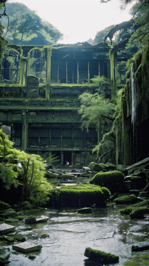 In the water,moss,Collapse,Devastation,Inside the ruins is narrow,Showa,Glasses,Women,adventure,Black and White,