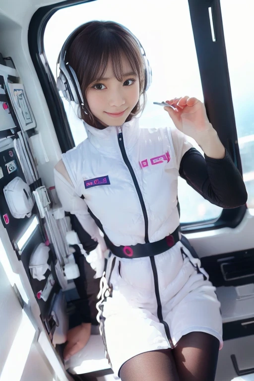 ((NSFW: 1.4)), (acrobatic pose):10,((Detailed face, Professional photography)), ((NSFW, zettai ryouiki, 1 girl)), Ultra-high resolution, (Realistic: 1.4), RAW Photos, highest quality, (PhotoRealistic Stick), concentrated, Soft Light, ((30 years old)), ((Japanese)), (( (Young Face))), (surface), (Depth of written boundary), masterpiece, (Realistic),(inside ISS):3, woman, ,astrovest:2,headphone:2,smartwatch,,bangs, ((1 girl)),(black sleeves):2,(black tights):2,inside spacestation,inside spacecraft,,zero gravity,smile,open leg,blush:1.5,hidden hands,neotech