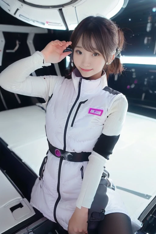 ((NSFW: 1.4)), (acrobatic pose):10,((Detailed face, Professional photography)), ((NSFW, zettai ryouiki, 1 girl)), Ultra-high resolution, (Realistic: 1.4), RAW Photos, highest quality, (PhotoRealistic Stick), concentrated, Soft Light, ((30 years old)), ((Japanese)), (( (Young Face))), (surface), (Depth of written boundary), masterpiece, (Realistic),(inside ISS):3, woman, ,astrovest:2,headphone:2,smartwatch,,bangs, ((1 girl)),(black sleeves):2,(black tights):2,inside spacestation,inside spacecraft,,zero gravity,smile,open leg,blush:1.5,hidden hands,neotech