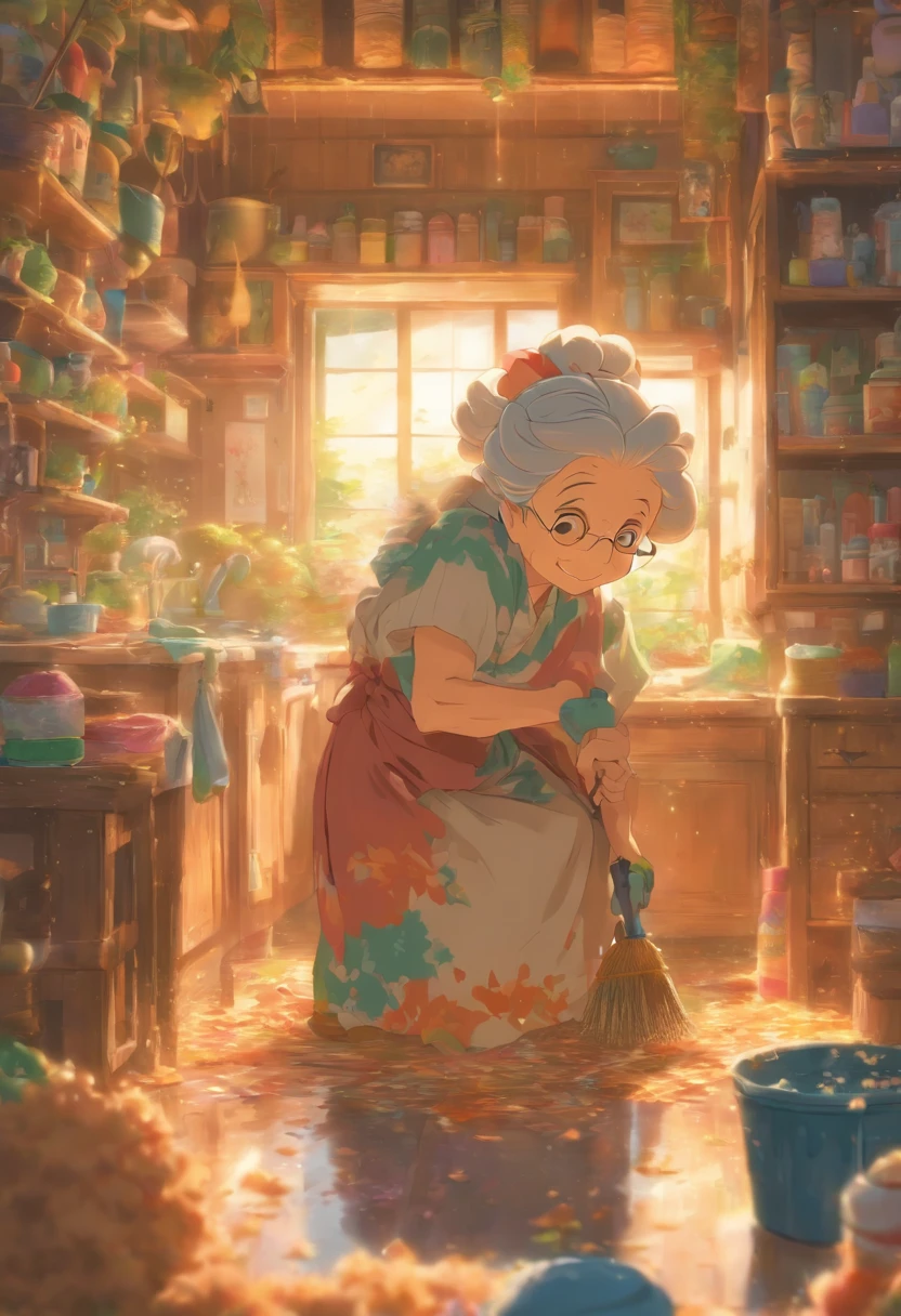 Grandma、I'm cleaning diligently
