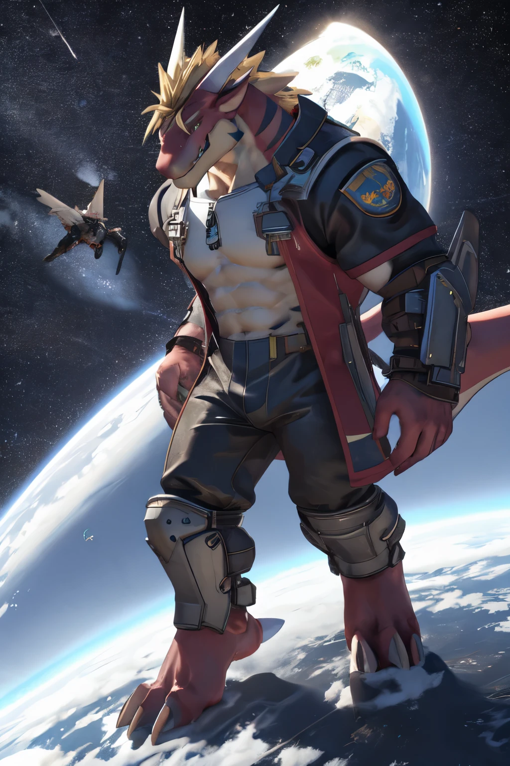 ((best quality)), ((masterpiece)), (detailed), delga, wearing suit, macro, destroying Earth, in space