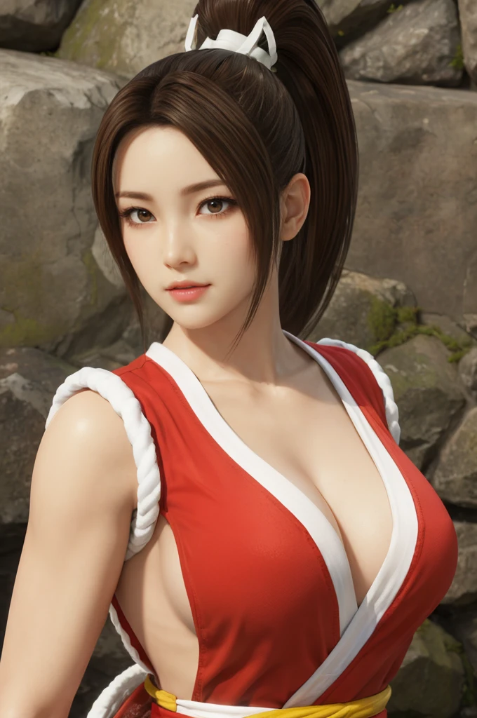 Mai Shiranui, (melhor qualidade,ultra-detalhado),(Realista:1.37), rosto bonito e detalhado, Textura ultrarrealista, rosto delicado, athletic body, cores vivas. High definition, 8k