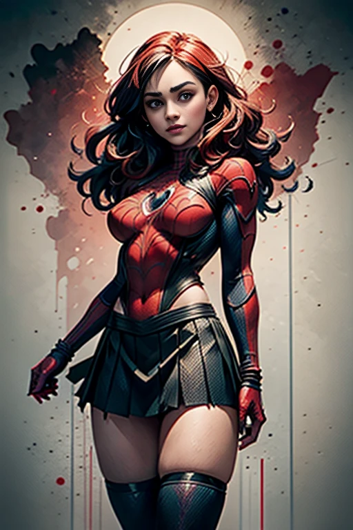 Emilia Clarke、stick out the navel、new york、She&#39;s wearing a torn Spider-Man suit,Wearing a skirt、 Red and black color scheme,dynamic、masterpiece、highest quality、Ultra-detailed、Very detailed、Beautiful sparkle in the details、超A high resolution