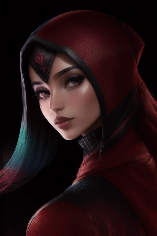 (best quality,4k,8k,highres,masterpiece:1.2)female,captivating eyes,pouty lips,seductive expression,expressive face,flowing vibrant hair,colored hair,2color hair,colored skin,random perfectly body,full body, random flirtatious pose,looking directly into the camera,showing confidence,she is wearing sexy outfit, ((assassin creed outfit)), white and red outfit