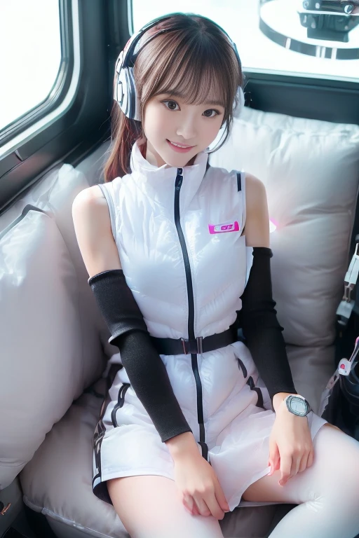 ((NSFW: 1.4)), (acrobatic pose):10,((Detailed face, Professional photography)), ((NSFW, zettai ryouiki, 1 girl)), Ultra-high resolution, (Realistic: 1.4), RAW Photos, highest quality, (PhotoRealistic Stick), concentrated, Soft Light, ((30 years old)), ((Japanese)), (( (Young Face))), (surface), (Depth of written boundary), masterpiece, (Realistic),(inside ISS):3, woman, ,astrovest:2,headphone:2,smartwatch,,bangs, ((1 girl)),(black sleeves):2,(black tights):2,inside spacestation,inside spacecraft,,zero gravity,smile,open leg,blush:1.5,hidden hands,neotech