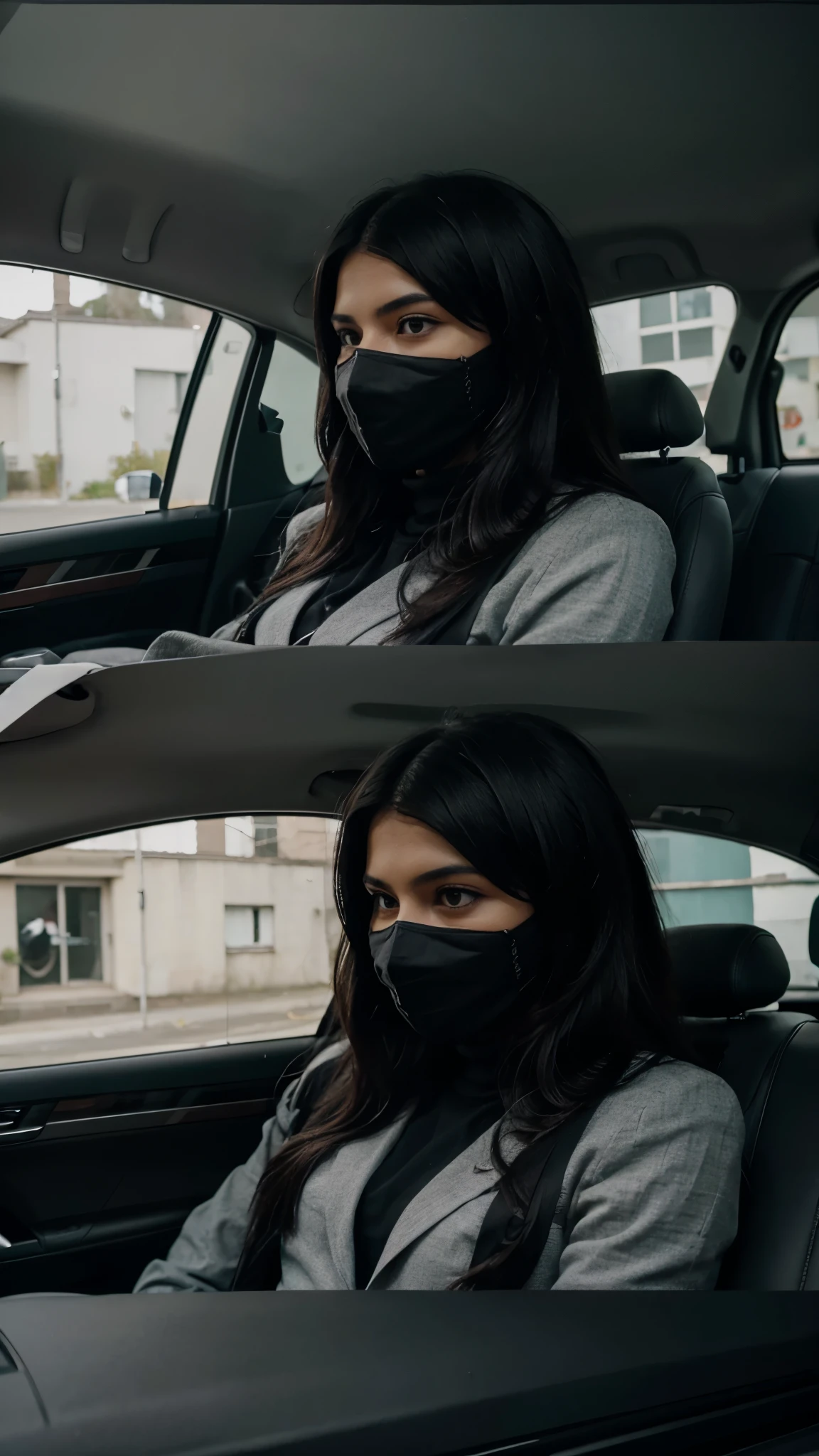 Kidnapping in black mask inside grey colour car, image from outside the car