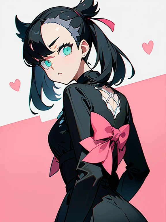 Obra maestra, mejor calidad, perfect anatomy, Marnie, misma pose, outfit casual de marnie (vestido rosa debajo de una chaqueta de cuero negra)  mirada inexpresiva, brightest scene, afuera, tomorrow,