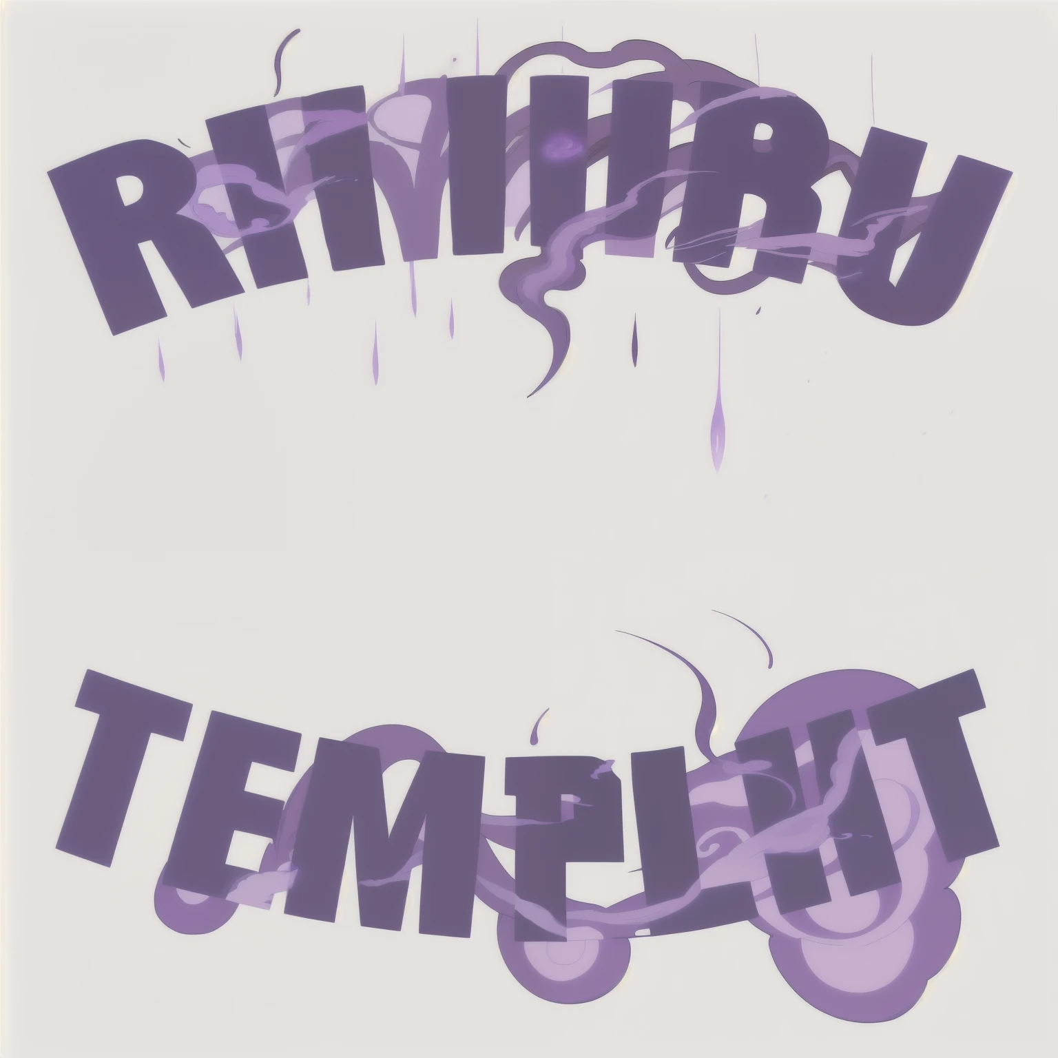 there is a illustration of a word that says rimuru tempest, tempest word, rimuru word, tempestuous, emptiness, anime style, some purple smoke, purple clouds, purple smoke and auras