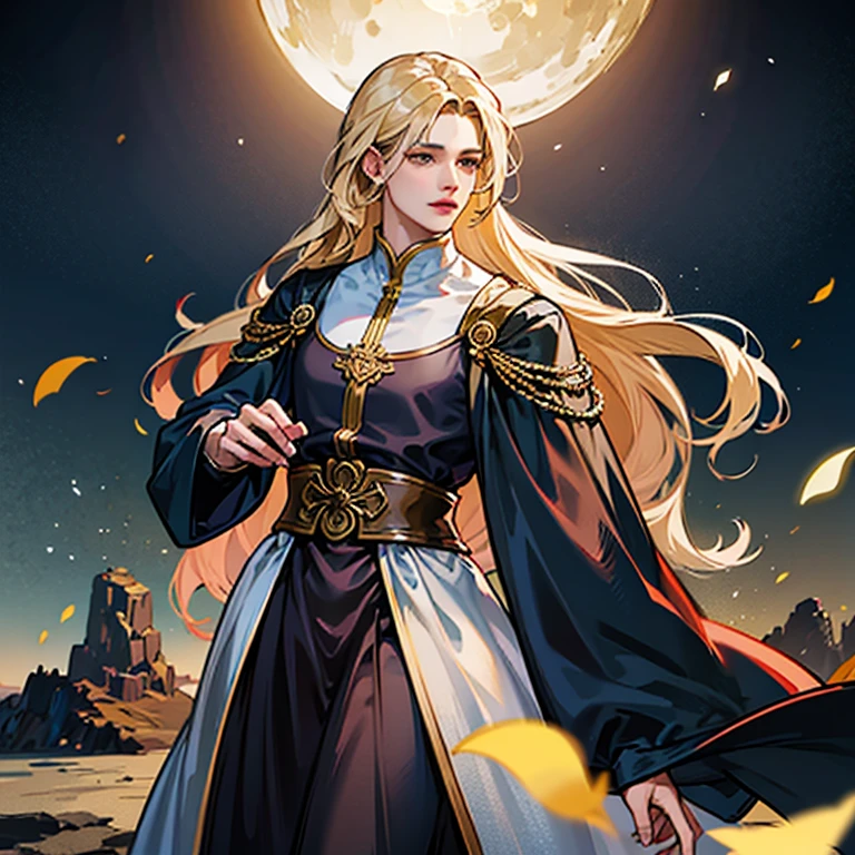 Man, male, young, boy, long hair, Blond hair, long wavy hair, dark clothes, man, male, golden eyes,elf,Medieval clothing , alone, (RAW photo, best quality), (realistic, photo-realistic:1.3),best quality,highly detailed,masterpiece,ultra-detailed,illustration,1boy,upper_body,dynamic angle,world masterpiece theater,messy_long_hair,best quality,extremely detailed CG unity 8k wallpaper,Amazing,cinematic lighting,lens_flare