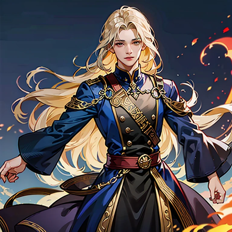 Man, male, young, boy, long hair, Blond hair, long wavy hair, dark clothes, man, male, golden eyes,elf,Medieval clothing , alone, (RAW photo, best quality), (realistic, photo-realistic:1.3),best quality,highly detailed,masterpiece,ultra-detailed,illustration,1boy,upper_body,dynamic angle,world masterpiece theater,messy_long_hair,best quality,extremely detailed CG unity 8k wallpaper,Amazing,cinematic lighting,lens_flare