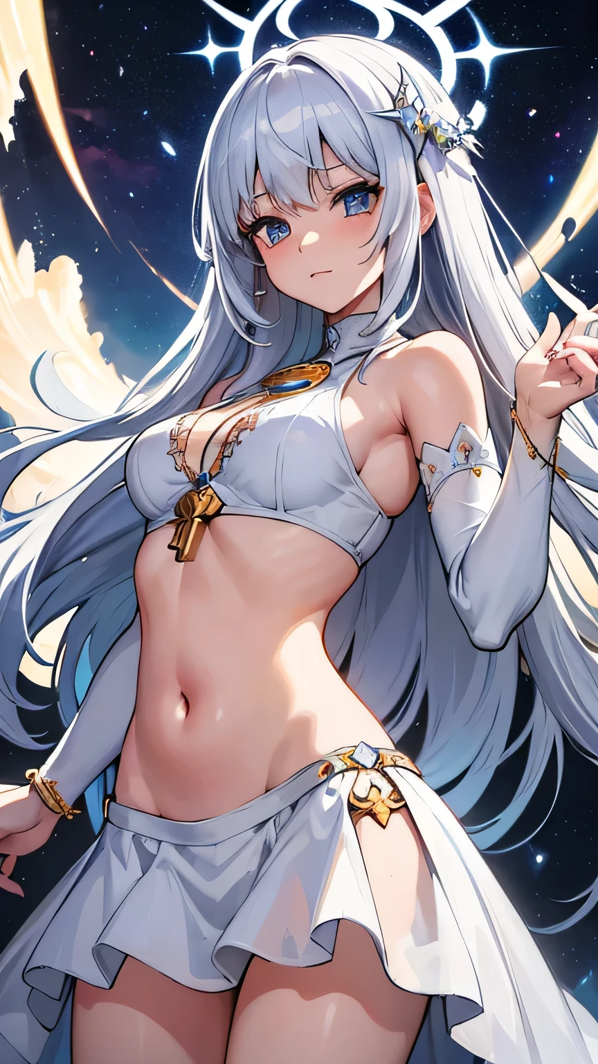 a legendary key in one and two parts, they are shiny silver-white, intricate sacred details, divine , short cowboy fireskirt, reveal body, ropa muy delgada y ligera como el aire,