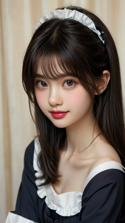 1girl, black hair, (14 years old:1.3),
A girl is sitting at the table across from me in the cafe, (a cup of cafe latte on the table:1.4), She is chatting with me, (whole body:1.3), a somewhat long face, loving gaze,
(8k, RAW photo, best quality, masterpiece:1.2), High detail RAW color photo, professional photograph,(realistic, photo realistic:1.2), ((best quality)), bokeh, using reflectors, f/1.4, 50mm,
japanese girl, detailed beautiful face, finely detailed face, (bashful smile:1.2),captivating smile, beautiful, extremely pretty, cute like a doll, female idol, round big eyes, small nostrils,