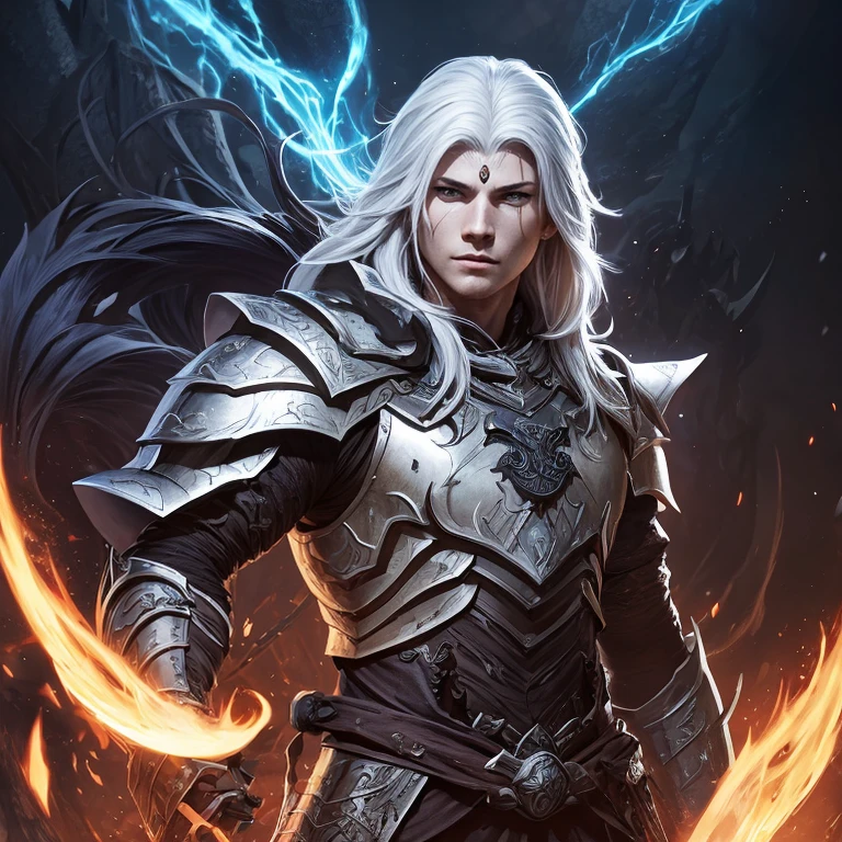  fantasy character, D&D, style anime, young warrior, looking at camera/ viewer, (complex armor), ((white skin)), half-body, mysterious setting, dark fantasy, top quality, dark colors, most details, perfect, 