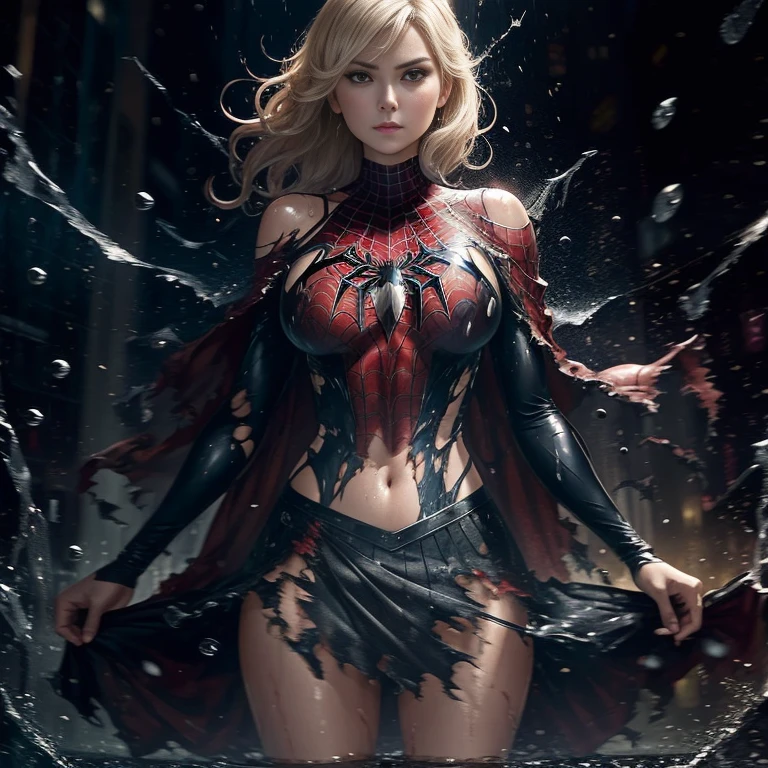 Elisha Cuthbert、マーベル・コミック映画のPoster, Very beautiful, Movies about Spiderman, sexy, whole body, I'm wearing a skirt、Premiere date, Poster、belly buttonを突き出す、new york、She's wearing a torn Spider-Man suit,The suit is torn、Wearing a skirt、 Red and black color scheme,dynamic、masterpiece、highest quality、Ultra-detailed、Very detailed、A delicate and beautiful shine、超A high resolution、Cinematic,Break,Breakdrop,(Torn clothes:1.5), (Wet clothes:1.4), Bare shoulders,Real Rain,Wet Hair,belly button、Exposing Skin、sexyな肩を見せてる