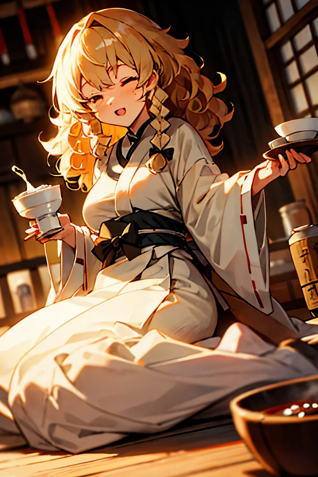 Curly hair, Drinking sake