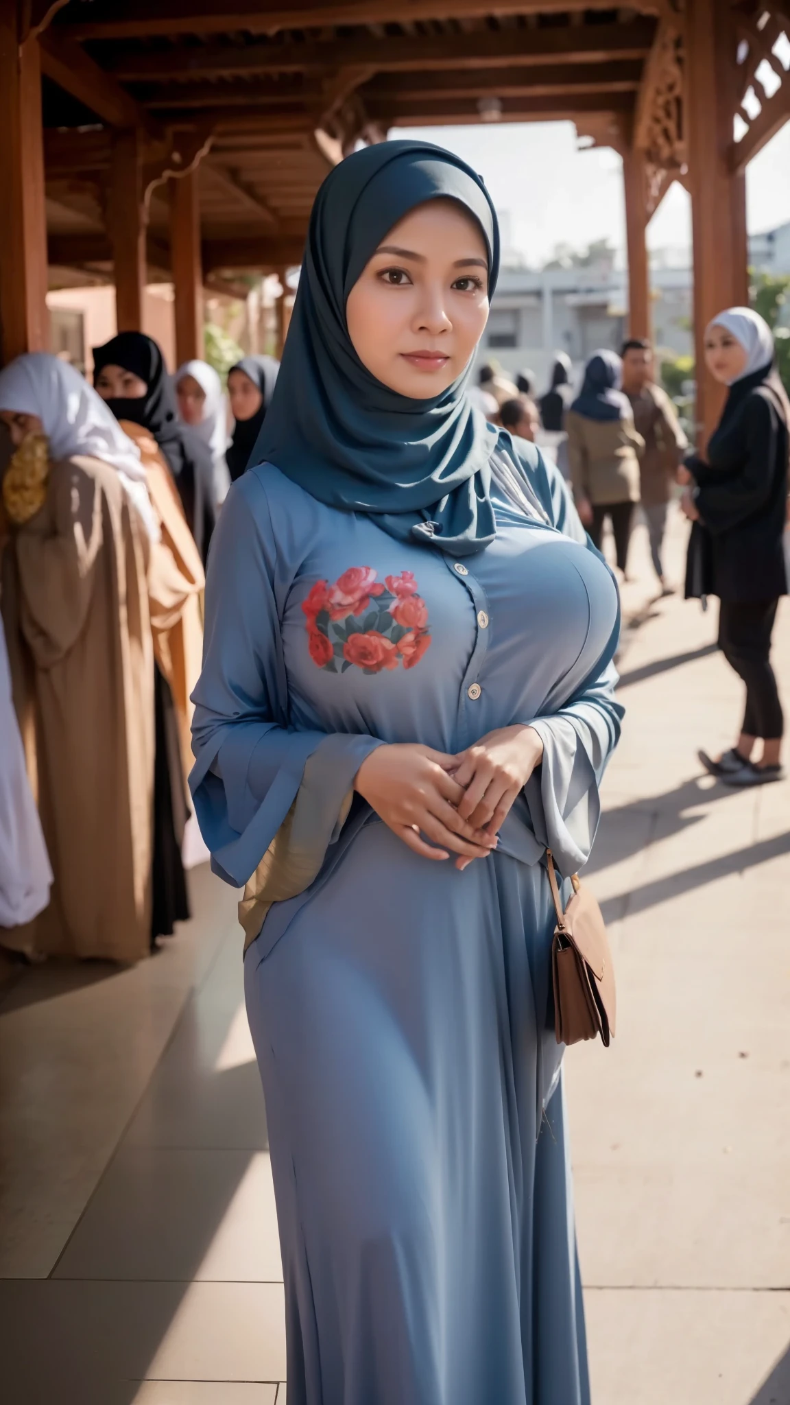 50 years Old, Hijab Indonesian mature woman, Big Tits : 66.9, Gamis, Breast out from her clothes : 1.9, at doctor office, Dark light, at Nighttime
