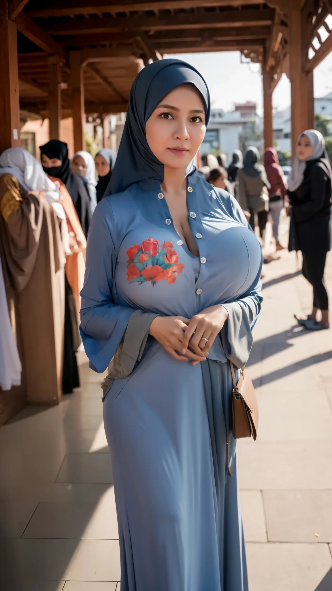 50 years Old, Hijab Indonesian mature woman, Big Tits : 66.9, Gamis, Breast out from her clothes : 1.9, at doctor office, Dark light, at Nighttime