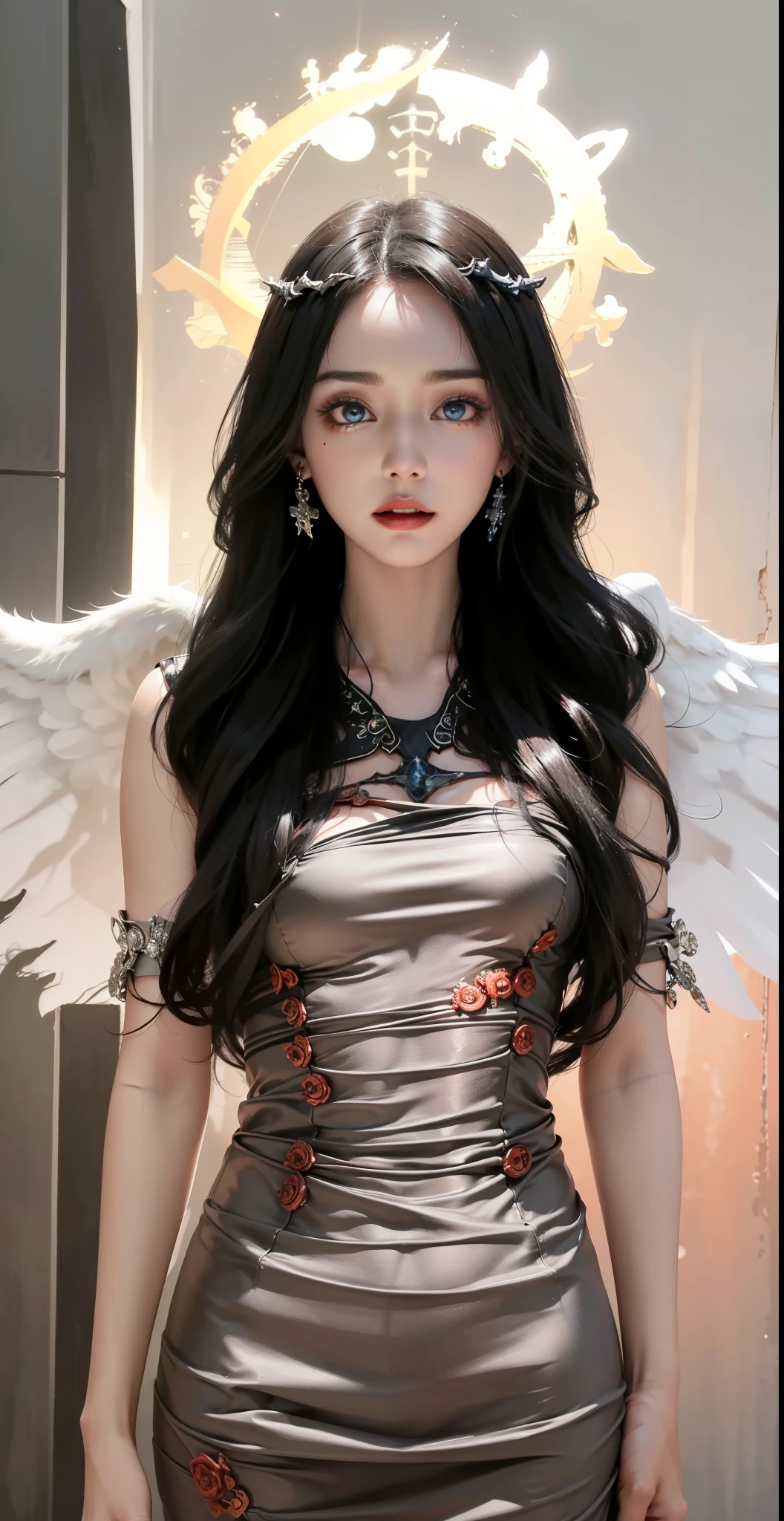 Detailed image quality，pandora witch，wing, Succubus Theme，堕落Angel，Excellent，scary，Secret Terror，Tentacles，With eyes，Uncanny Valley Effect，Blood Moon，skeleton，vampire，Hellfire，Dark Queen，Angel，magician magic witch，16岁Angel，Eyes are blue(Pupils as deep as the starry sky)，Gorgeous tattoo designs all over the body，tattoo queen，Gorgeous clothes(Rich in details)，8K Ultra HD photos，哥特式vampire女王，