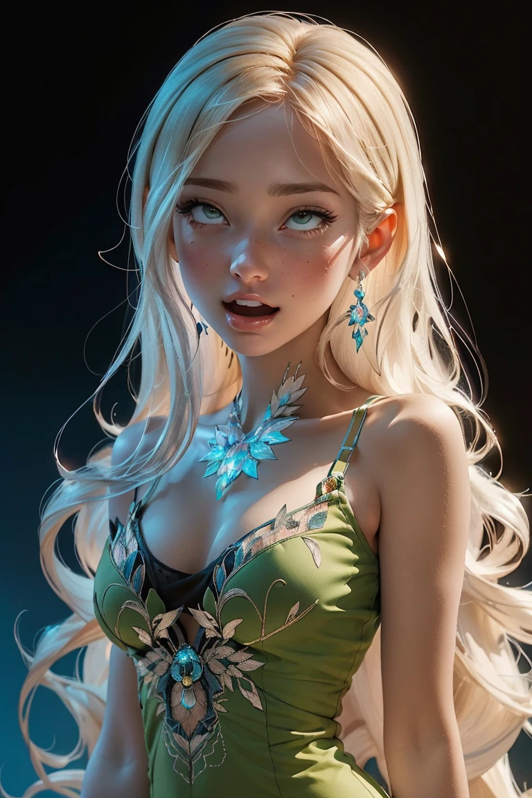(((masterpiece))), (((best quality))), ((ultra-detailed)), (hyperrealistic), (highly detailed CG illustration), ((extremely delicate and beautiful)),cinematic light, (full body:1.2), 1girl, solo, graceful and enchanting figure, radiating an aura of elegance, intricate facial features, mesmerizing eyes with vibrant colors and delicate shading, white hair, (ahegao:1.2), (ahg:1.2), climax face, (rolling eyes:1.4), shivering, trembling, in agony, (reaching the climax:1.4), blush, embarrassed, tongue out, drool, (head facing upwards:1.1),clothing with elaborate patterns, flowing fabrics and rich textures, reflecting a blend of fantasy and contemporary fashion, no underwear, no bra, hard nipples, open chest, under boob, side boob, environment showing mystical realm filled with magical elements, vibrant colors, dynamic lighting, detailed background elements to create a sense of depth and immersion , latest trends in anime art, lighting effects, from the top artists on ArtStation and their exceptional execution of various art styles and themes , (cowboy shot:1.4), high-resolution artwork to showcase intricate details and clarity.