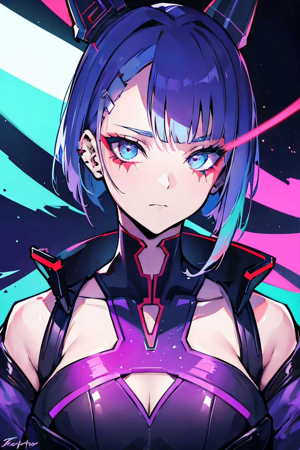 araffe com cabelo azul e piercings e um colar, estilo ciberpunk , hiperrealista, arte cyberpunk ultrarrealista 8k, hyper-realistic estilo ciberpunk, estilo ciberpunk color, cyberpunk 2 0 anos. oh garota modelo, linda modelo de mulher cyberpunk, o retrato da garota cyberpunk, lindo rosto de garota cyberpunk, glamour da cor do retrato, in estilo ciberpunk, deusa linda cyberpunk com raiva
