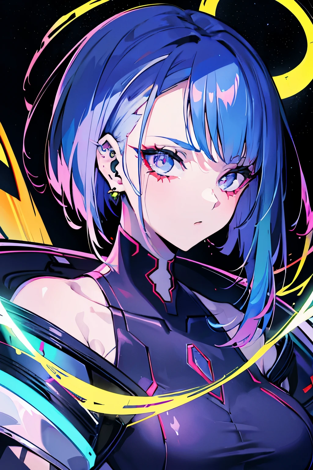 araffe com cabelo azul e piercings e um colar, estilo ciberpunk , hiperrealista, arte cyberpunk ultrarrealista 8k, hyper-realistic estilo ciberpunk, estilo ciberpunk color, cyberpunk 2 0 anos. oh garota modelo, linda modelo de mulher cyberpunk, o retrato da garota cyberpunk, lindo rosto de garota cyberpunk, glamour da cor do retrato, in estilo ciberpunk, deusa linda cyberpunk com raiva
