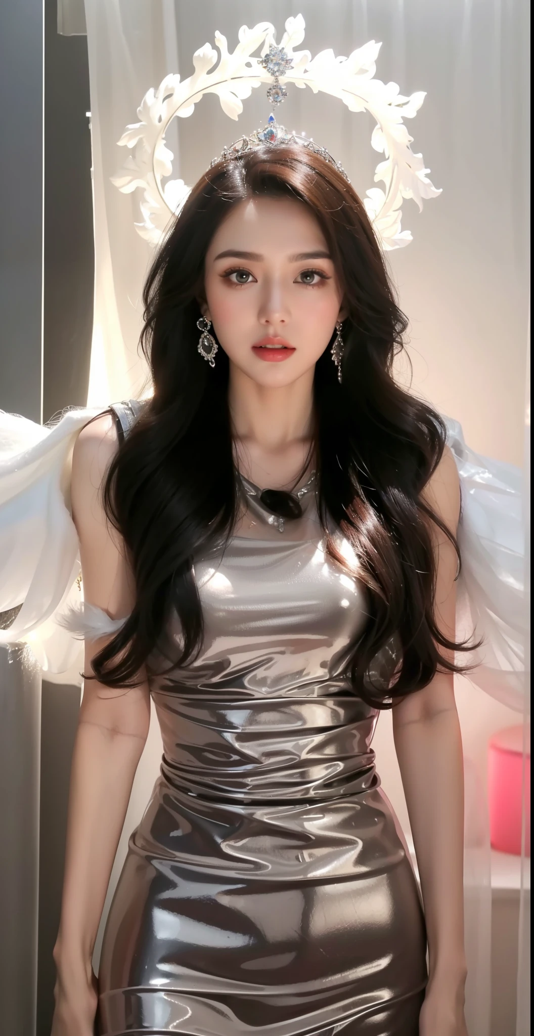 Royal princess,Exquisite eyes,Frozen queen,Put the crown on your head,Detailed facial expressions body,Tall and big,Glamorous characters,Leg length,4K,HD,Sensual,White translucent lace,白皙Full picture,Little cherry mouth,Beautiful and cute,Full picture,Glossy Gel Coat,Wear a luxurious dress,