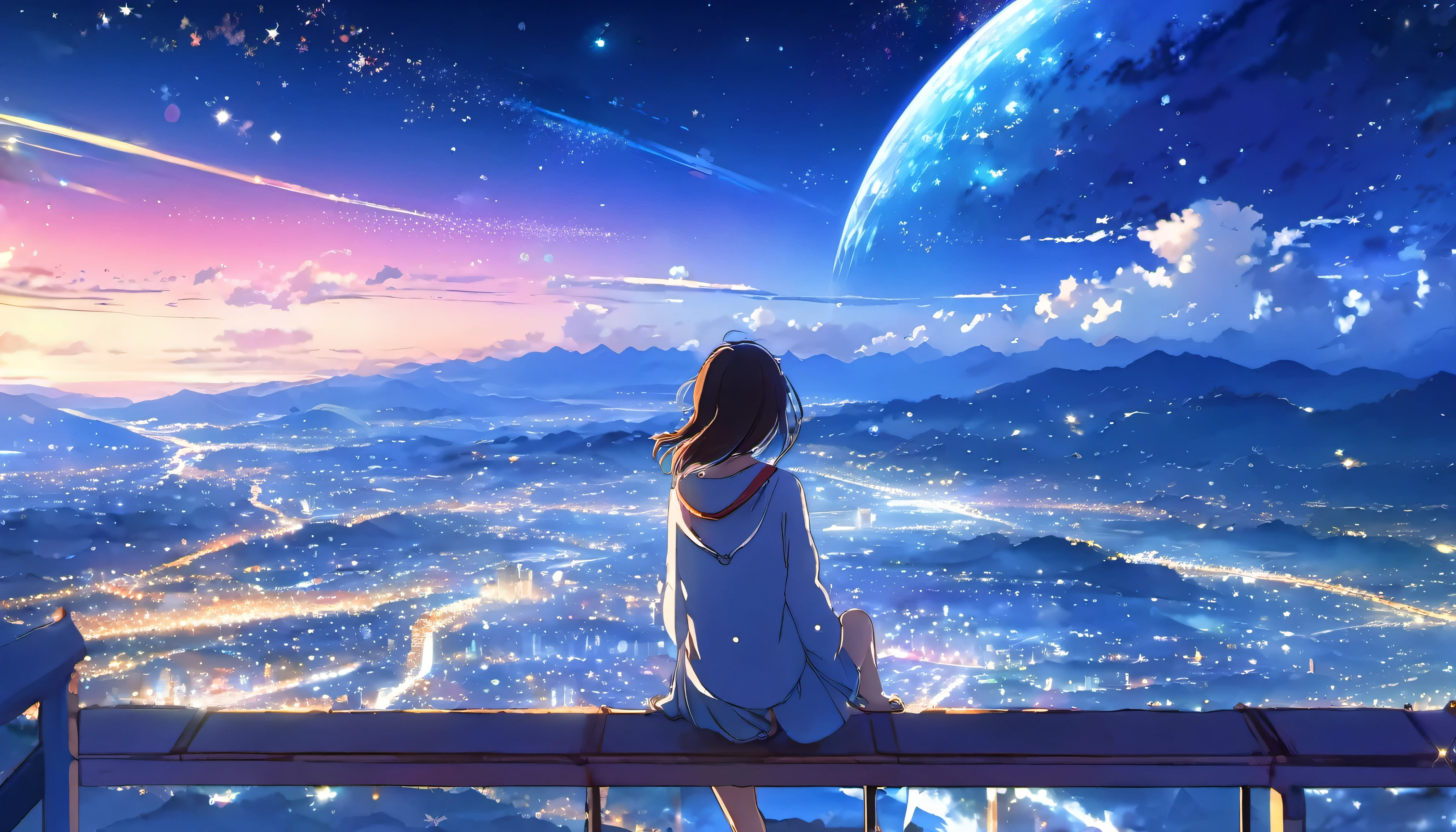 Anime girl looking at the stars in the sky, 4k anime wallpaper, anime art wallpaper 4k, anime art wallpaper 4k, anime wallpaper 4k, anime wallpaper 4k, Anime Art Wallpapers 8K, makoto shinkai cyril rolando, Space Sky. by makoto shinkai, Anime Style 4k, Anime Sky, Anime atmosphere