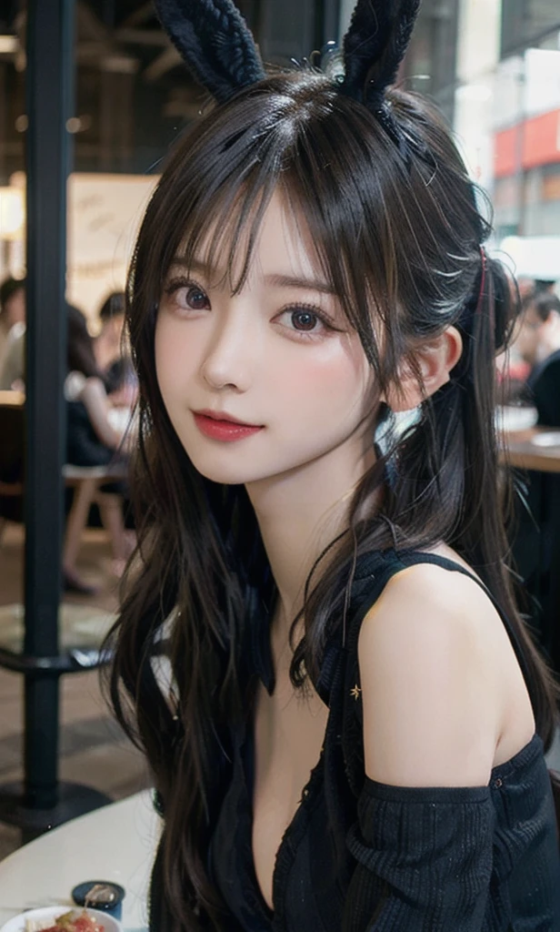 (RAW photos: 1.2), top quality, beautiful detailed girl, bunny girl, from below, twin tails, blonde, smile, highly detailed eyes and face, beautiful detailed eyes, huge file size, high resolution, 8k wallpaper, fine details, highly detailed ticker uniform 8k wallpaper, light on face, movie lighting, 16 year old girl, sexy pose, (photorealism: 1.4), illustration, Super Detail, Masterpiece, Playboy Bunny, Fishnet Pantyhose, Sit
