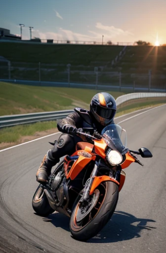 there are many people riding motorcycles on a track at sunset, racers, game illustration, game cg, detailed game art illustration, cycles 3 d render, background artwork, high speed action, motorcycle concept art, daniel maidman octane rendering, cycles4d render, motorbikers race in hell, race track background, octane cgsociety, game art