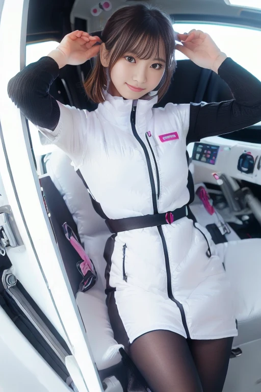 ((NSFW: 1.4)), (acrobatic pose):10,((Detailed face, Professional photography)), ((NSFW, zettai ryouiki, 1 girl)), Ultra-high resolution, (Realistic: 1.4), RAW Photos, highest quality, (PhotoRealistic Stick), concentrated, Soft Light, ((30 years old)), ((Japanese)), (( (Young Face))), (surface), (Depth of written boundary), masterpiece, (Realistic),(inside ISS):3, woman, ,astrovest:2,headphone:2,smartwatch,,bangs, ((1 girl)),(black sleeves):2,(black tights):2,inside spacestation,inside spacecraft,,zero gravity,smile,open leg,blush:1.5,hidden hands,neotech