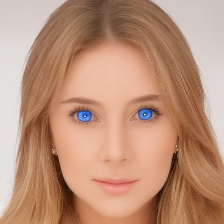 Generate a high-definition, photorealistic image of a single young woman's entire head, ensuring the full scope of her forehead and blonde, wavy hair are included. The facial features, especially the striking blue eyes, should be rendered with sharp detail and clarity to prevent blurriness. The entire face and hair must be visible with high fidelity, reflecting intricate details and natural textures. Aspect ratio: 3:4. The image should be free of any compression artifacts, with a resolution that ensures even the finest details are crisp and clear.