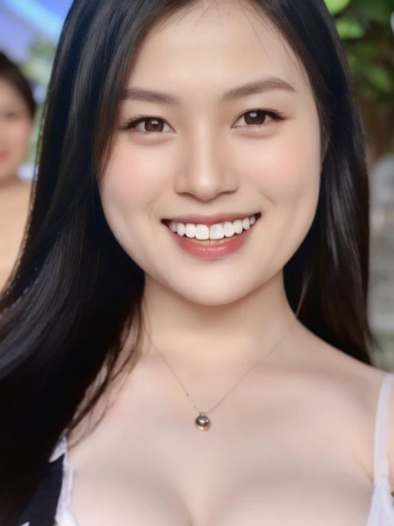 (realistic、masterpiece、Best Quality、8K、highres、high resolution:1.3)、1 girl、 Huge breasts、smile, white bikini、pale white skin、looking at viewers、super fine face and eyes、long hair、indoor、 upper body、