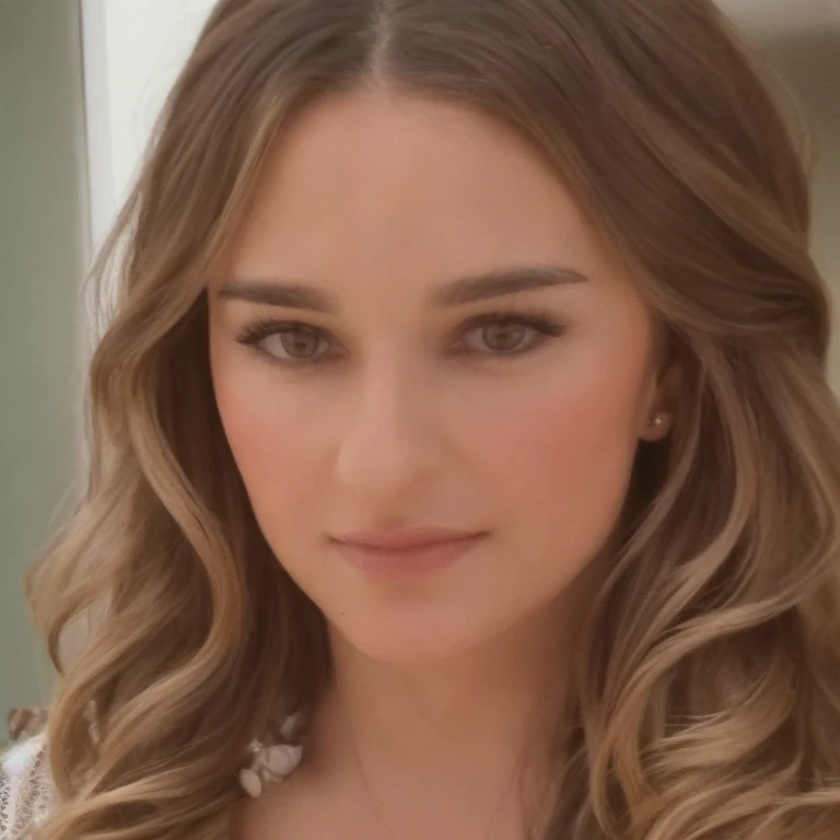 1 person, solo portrait, Generate a high-definition, photorealistic image of a [single] young woman's entire head, ensuring the full scope of her forehead and brunette, wavy hair included. The facial features, especially the striking brown eyes, should be rendered with sharp detail and clarity to prevent blurriness. The entire face and hair must be visible with high fidelity, reflecting intricate details and natural textures. Aspect ratio: 3:4. The image should be free of any compression artifacts, with a resolution that ensures even the finest details are crisp and clear."
