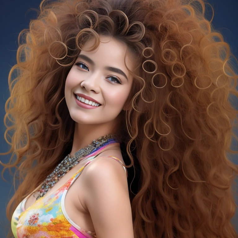 (masterpiece, best quality:1.2), 1 girl, full body, front face, hyper realistic, 8k, high detailed, ultra-detailed, Real Skin Texture, solo, looking at viewer, clean background trending, beautiful detailed brown eyes, long eyelashes, messy hair, frizzy hair, matted hair, smiling, leggins