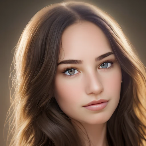 1 person, solo portrait, Create a high-definition, photorealistic portrait of a single young woman. Focus on achieving proportionate facial features with a natural forehead size. Her brunette, wavy hair should frame her face without obscuring key features. Render her brown eyes with precision to capture their striking quality. The entire face, from hairline to chin, must be clearly visible, showcasing intricate details with a balanced, natural texture. The final image must be sharp, with no blurriness or compression artifacts, reflecting true-to-life proportions and high fidelity in a 3:4 aspect ratio. Aim for a resolution that allows even the smallest details to be crisp and vivid.