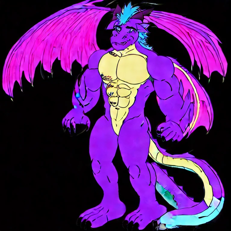 Rampage A big purple and tan chest with light blue hair muscular dragon anthropomorphic flexing his muscles, 4k, detailed, trending on artstation, fantasy,kemono ,furry, comic art style (highly detailed illustration:1.2), best quality, masterpiece, solo, natural lighting, protogen, (protogen face:1.1), (protogen visor:1.1), tail, torso blue eyes, glossy fur, glossy hair, light blue fur, standing, laboratory flooring, laboratory hallway, fluorescent lighting, landscape
