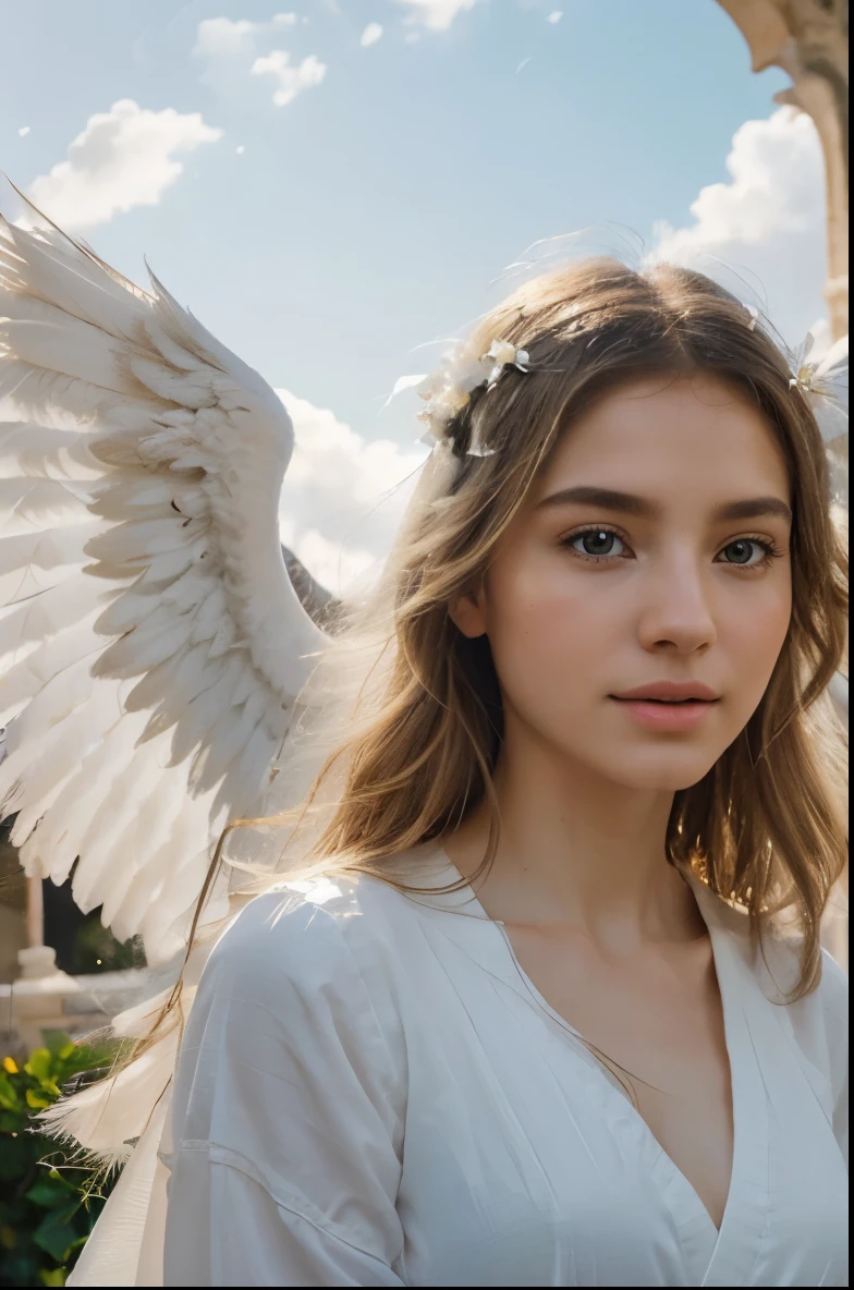 best quality,4k,8k,highres,masterpiece:1.2),ultra-detailed,(realistic,photorealistic,photo-realistic:1.37),white-winged angels,portraits,soft lighting,angelic faces,golden halos,flowing white robes,heavenly glow,graceful poses,sublime beauty,ethereal atmosphere,divine beings,pure and divine colors,sacred surroundings,luminous white feathers,serene expressions,holy radiance,heavenly garden,peaceful and serene background,heavenly choir,sun-kissed faces,cherubic smiles,angelic presence,eternal peace and tranquility,celestial harmony.