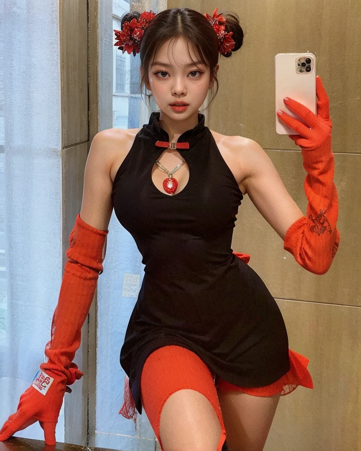 highest quality, masterpiece, ultra high resolution, (photorealistic: 1.4), ((sit and spread your legs)), Red minuscule underwear, Fishnet tights、(hands behind head)、