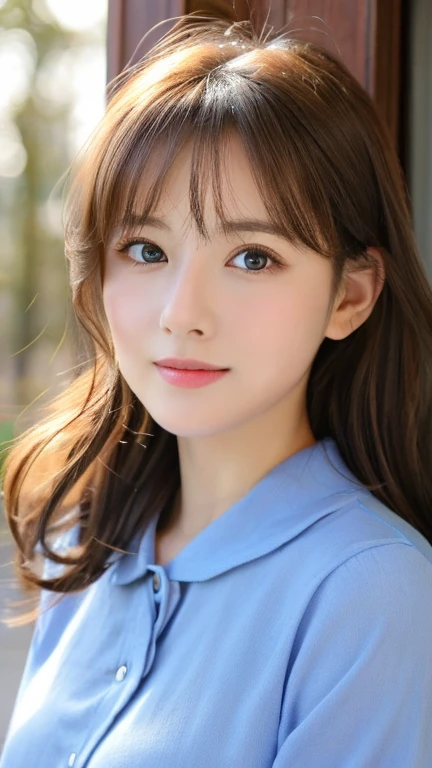 (((32k,Attention to details,Attention to detail、masterpiece,Attention to detail,alone))),RAW Photos & Realistic atmosphere,Beautiful dark blue eyes,Mouth details,glossy lips,Thin eyebrows,Beautiful Eyes、Soft white skin that shines in every detail、sheの深い黒色の目はとても美しいです,Lip details、Very beautiful face,Very beautiful face、A vivid face,Beautiful, shining lips,Beautiful Eyebrows,Infinite Reality, Realistic Young Gravure Idol,she'she'she'she'she'Very cute woman , Young Gravure Idol, Young Gravure Idol, とても美しくてかわいいBeautiful 21 year old girl,Incredibly beautiful and elegant,Beautiful 21 year old girl,Natural soft light,(Shiny Hair,,Beautiful and kind eyes:1.5),A kind smile,Shapely breasts,Medium Long Hair,Tying up hair,Beautiful posture,No makeup,Looking Ahead,