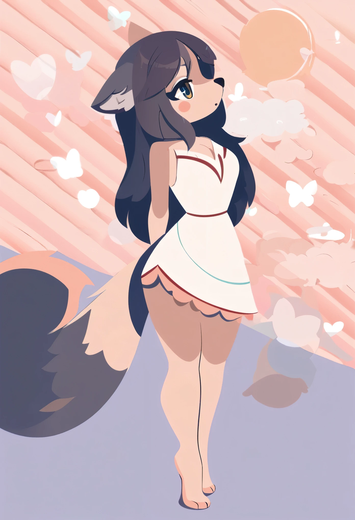 1girl and wolf, no shadow, flat Design,