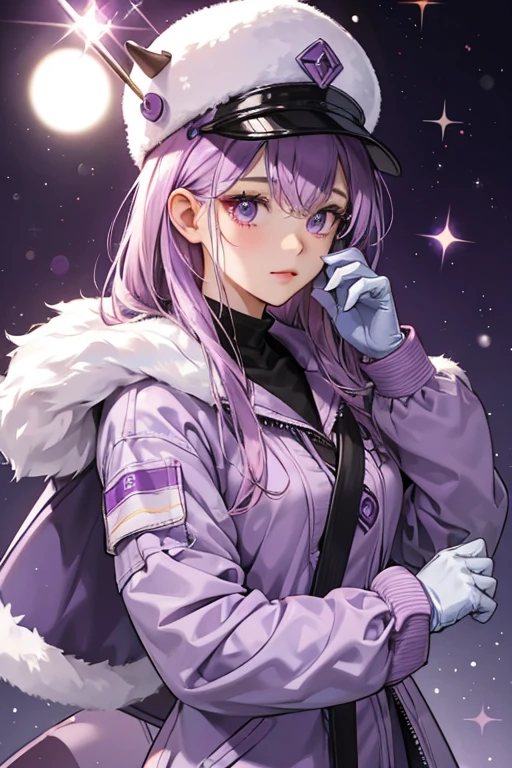 She is a pinkish-gray who wears a purple snowsuit, light purple gloves, and a dark purple cap with yellowish fur. SPARKLE; GLITTER