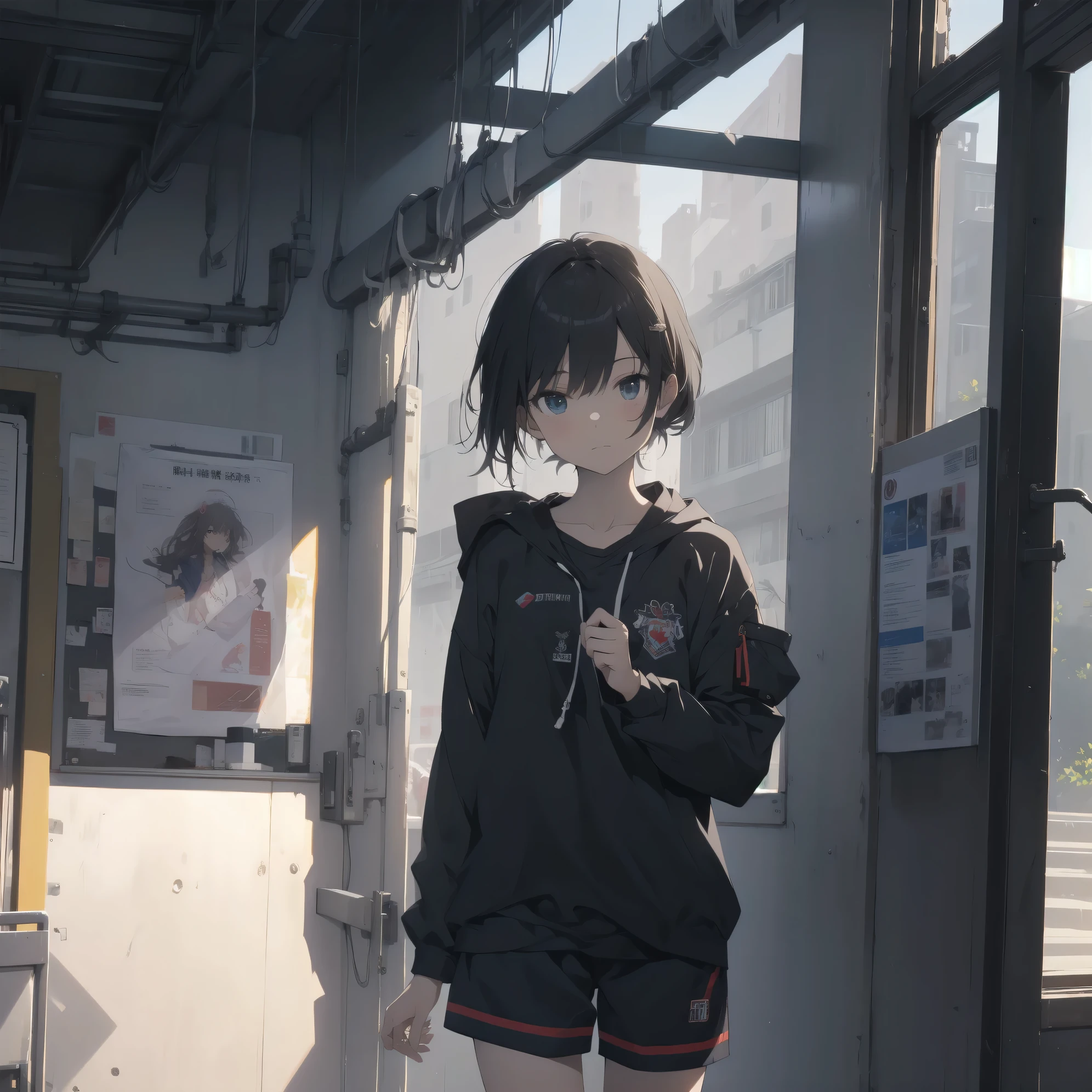 ultra-absurdres-Top quality by artist God, ultra-detailed, high resolution, anime moe artstyle, best anime 8k konachan wallpaper, pixiv contest winner,pool:2810, perfect anatomy,break, 1girl, (Please draw a girl walking to home alone. )break,(Solo,little female, 13-year-old:1.3),Full limbs, complete fingers, (very short hair), ponytail, flat chest, , small butt, small black eyes, beautiful detailed eyes, well-proportioned iris and pupils, expressive eyes, highres detailed hair, soft expression, school_gym uniform, official_alternate_costume,gym short shorts,(Detailed Lighting), (Detailed background), in the School commute route. break,super detailed skin, Best cinematic lighting powered by famous artist, 8k,beauty illustration,photoshop_(medium),very aesthetic,break,((artist:ido_(teketeke))), artist:bolze ,artist:oyari_ashito ,artist:kantoku ,