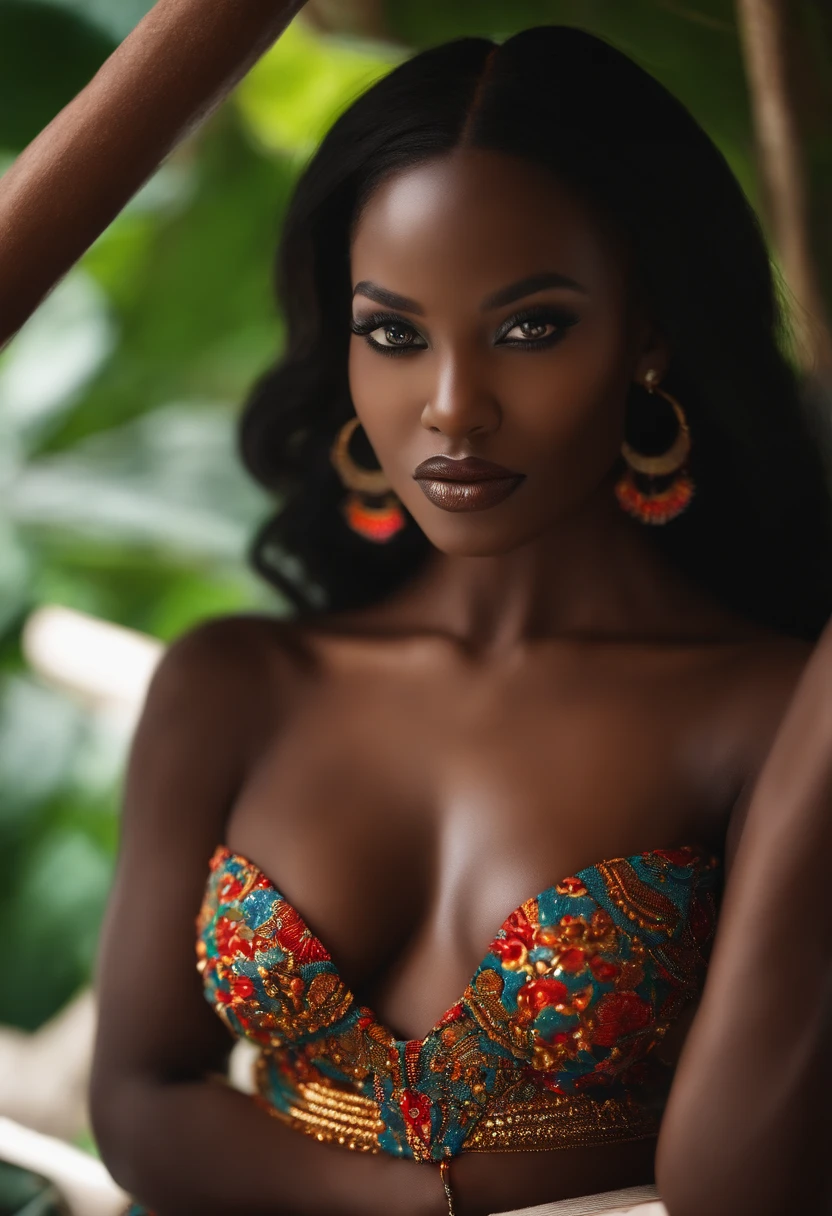 femme afrcaine , sexy well shaped , dark complexion , debout , mini jupe