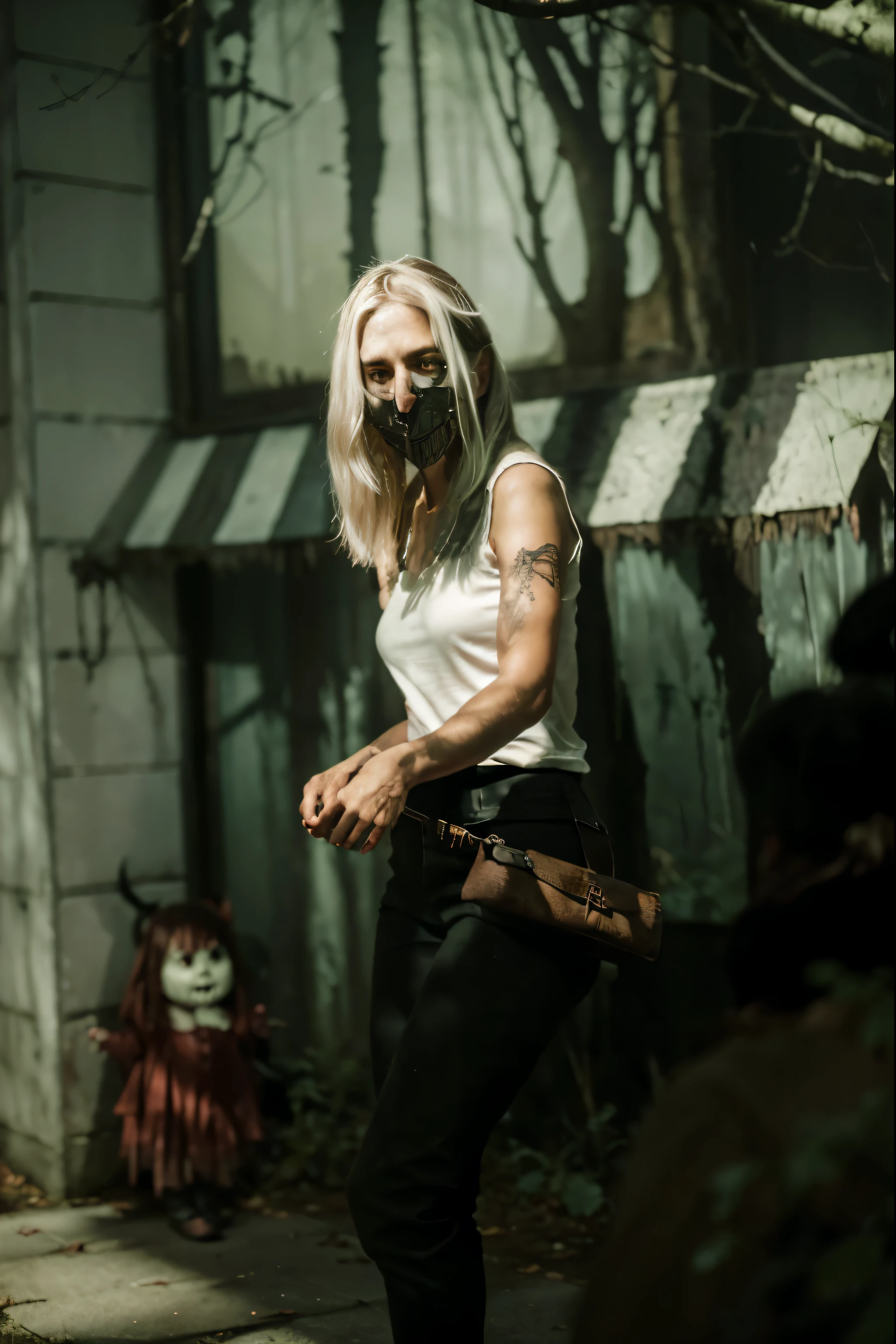 (Best quality, 8k, 32k, Masterpiece, UHD:1.2) "Transform the image into a chilling forest reminiscent of the eerie atmosphere found in the comic series 'Something is Killing the Children.' Populate the scene with ominous trees whose branches twist like gnarled claws, casting long shadows that obscure the path ahead. Introduce unsettling details like glowing eyes peering from the darkness and sinister silhouettes lurking among the trees, hinting at the presence of lurking monsters. Use a desaturated color palette to evoke a sense of dread and isolation, with occasional pops of eerie light illuminating the scene. Convey the feeling of impending danger and uncertainty that permeates the haunted woods, leaving viewers on edge and wary of what lies ahead." ((monsters))