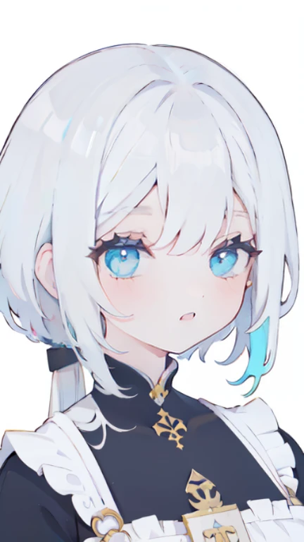 ((Uma garota)), close-up de uma garota de anime com cabelo loiro claro, longo e fino, amarrado em um rabo de cavalo, olhando para o espectador com um olhar sedutor, lips half open, dynamic pose, (((Pale skin))), cabelo multicolorido loiro e azul, olhos azuis, (((vestindo roupas urbanas modernas moda))), (((seios grandes))), garota anime loira com cabelo comprido, fundo branco